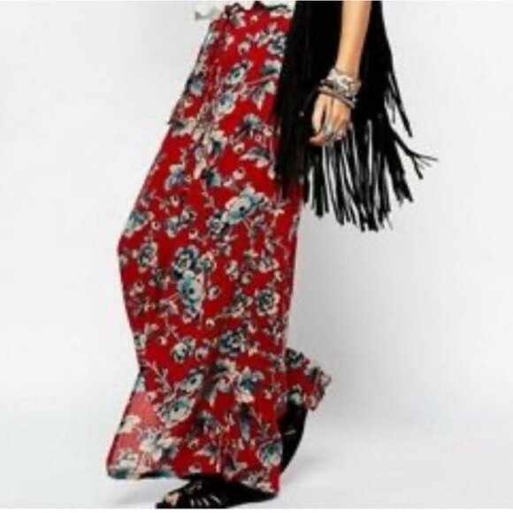 Vtg Y2K Denim & Supply Wide Leg Wrap Pants Pull On  Sz XS Floral Red Boho Vacay - Picture 3 of 10